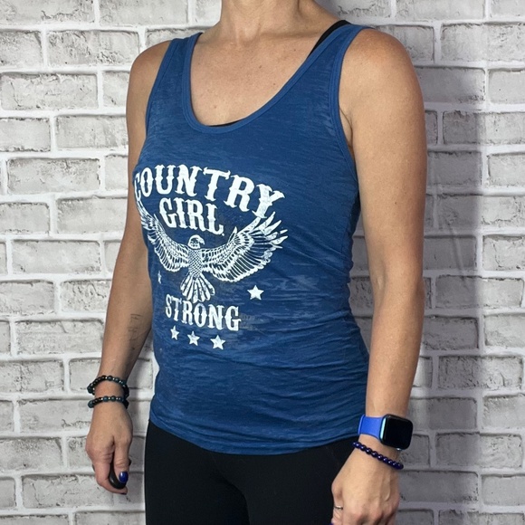 🤠 |•COUNTRY GIRL•| Country Girl Strong Blue Tank Top - Picture 2 of 5